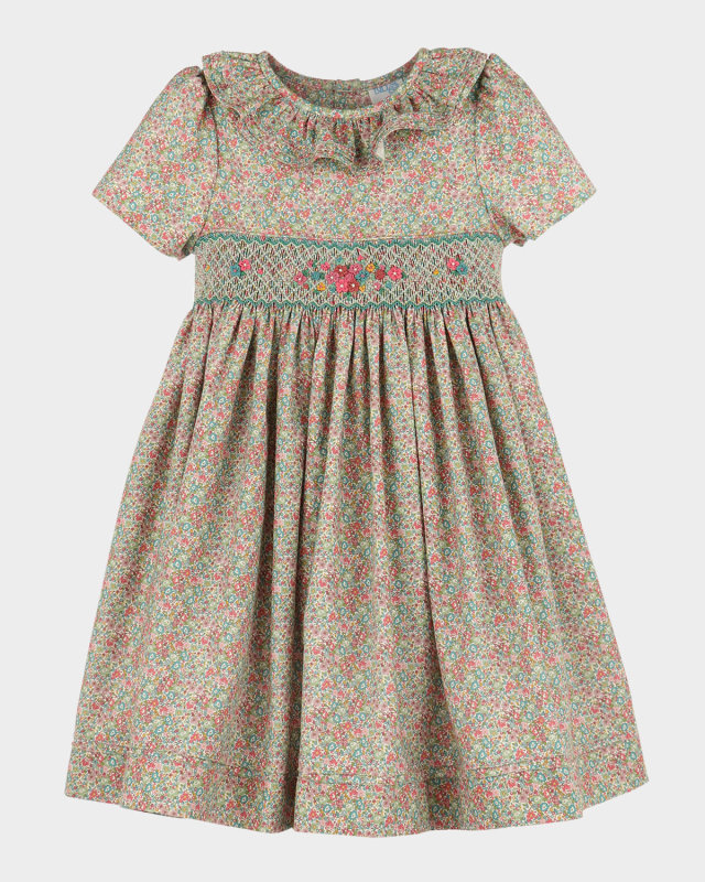 Girl's Sugarplum Bouquet Smocked Cotton Dress, Size 4T-